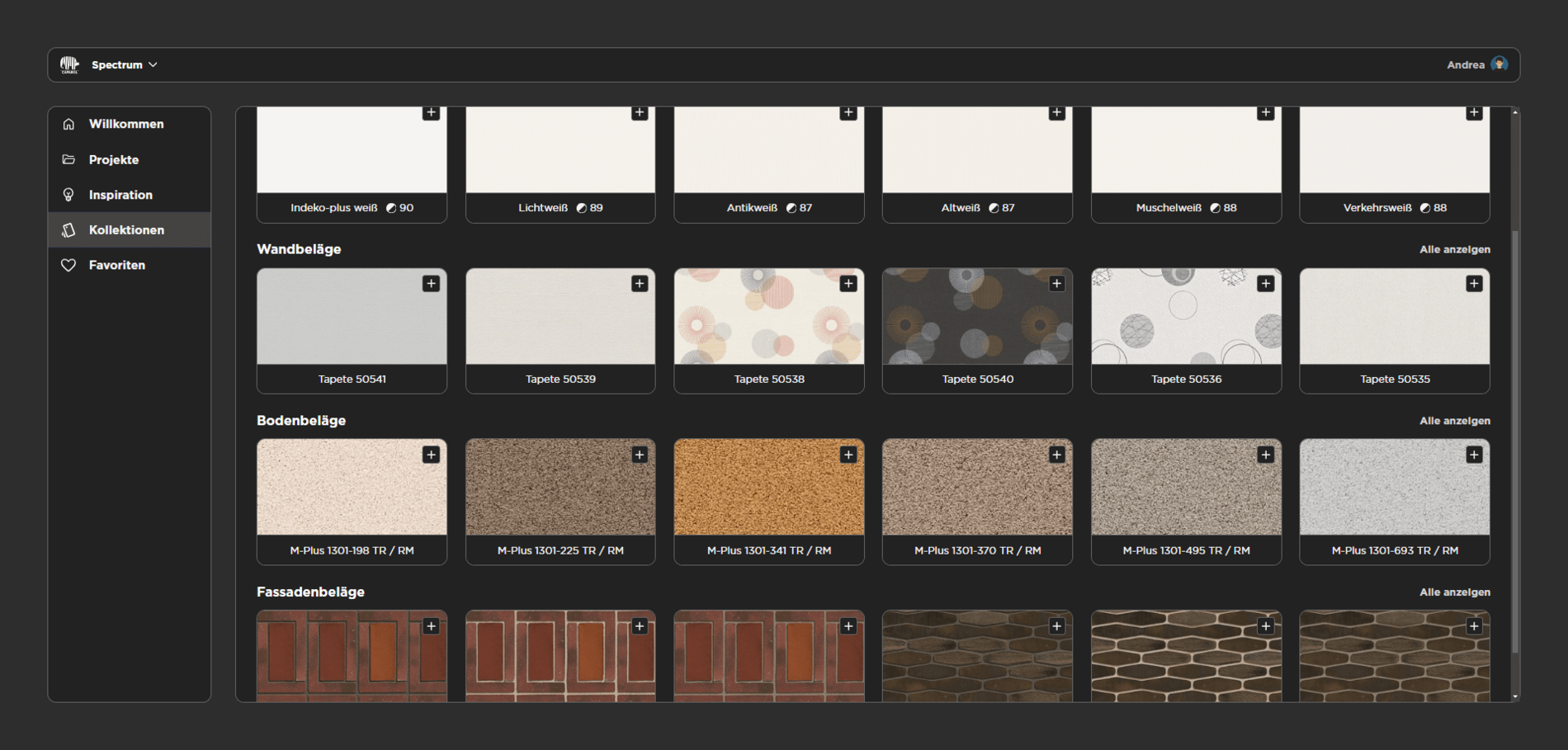 Screen Beispiel der Spectrum App: Ganzheitliche Raumgestaltung